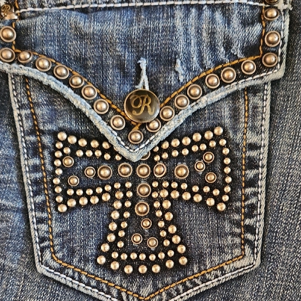 Rock & Roll Cowgirl Low Rise Bootcut Jeans - Heavily Studded 26 X 34 - Picture 3 of 11